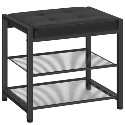 3-Tier Shoe Storage Bench with Padded PU Leather Seat, Entryway Shoe Rack