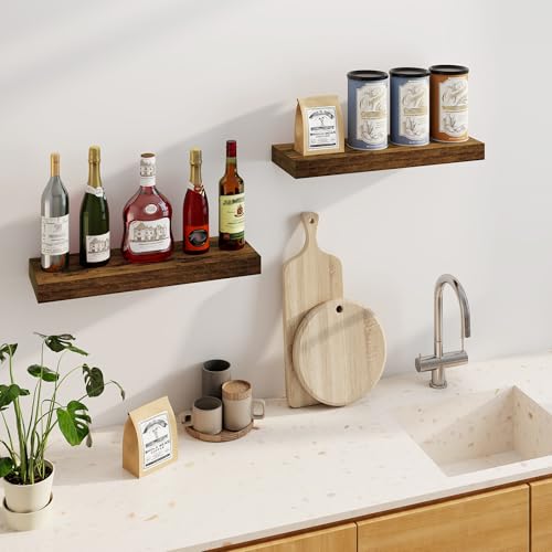 24-Inch Floating Wall Shelves, Set of 2 Rustic Wood Shelves