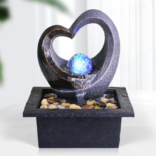 Tabletop LED Water Fountain - Indoor Meditation Waterfall for Home & Office