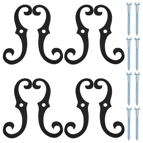 6.3-Inch S-Style Shutter Dogs, 8-Piece Black Metal Tieback Hardware Set
