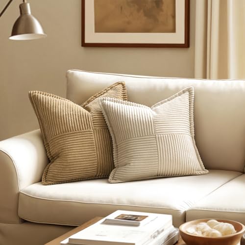 MIULEE Boho Corduroy Striped Throw Pillow Covers 18x18 Inch - 2 Pack