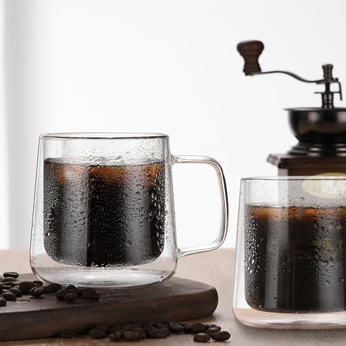 BNUNWISH 24OZ Double Wall Glass Coffee Mug Set of 2 - Insulated Clear Tea & Beer Cups