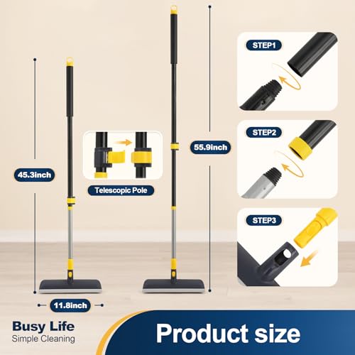 2-in-1 Floor Scrub Brush with Squeegee & Telescopic Handle, 56 Inch