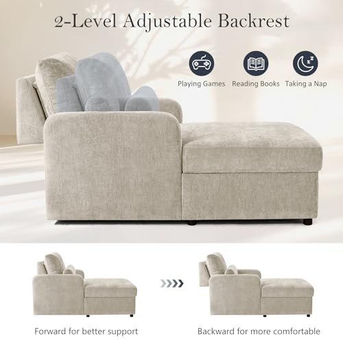 58" Oversized Chaise Lounge Chair with Hidden Storage, Camel Chenille