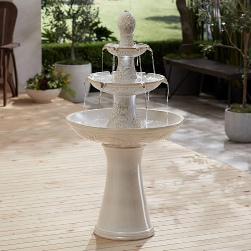 45-Inch 3-Tier Outdoor Ceramic Floor Fountain with LED Lights