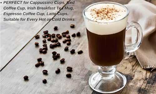 AVC HOME Irish Glass Coffee Mugs Set of 2, 7.5 oz Clear Latte Cups with Handle
