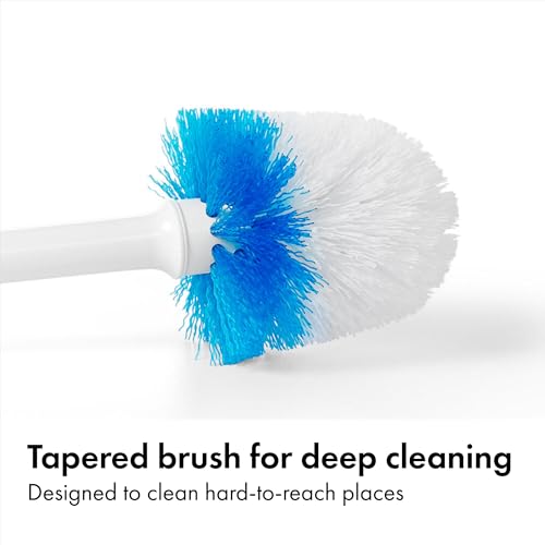 Compact Toilet Brush & Holder Set with Auto-Open Canister Door & Drip Tray