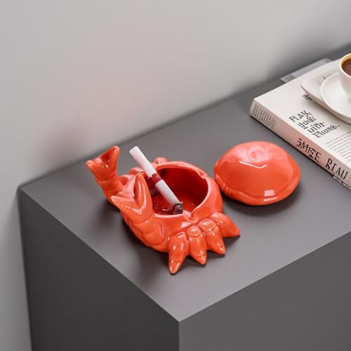 Ceramic Crab Ashtray with Lid - Windproof Desktop Decor & Pen Holder