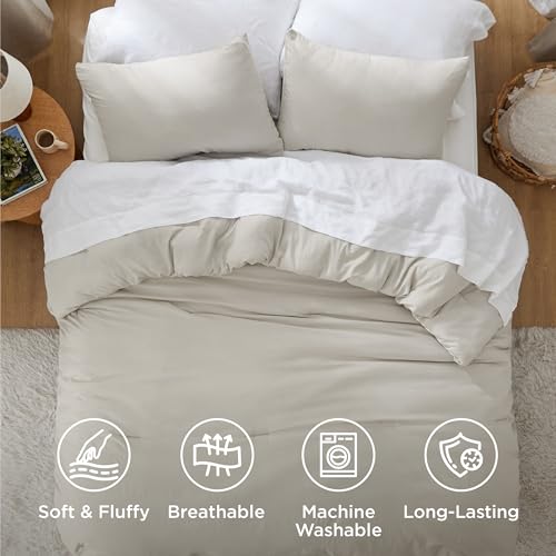 Bedsure King Comforter Set Beige Soft Prewashed All-Season Bedding