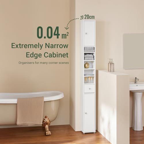 Slim Tall Bathroom Storage Cabinet with Adjustable Shelves, 70-Inch White
