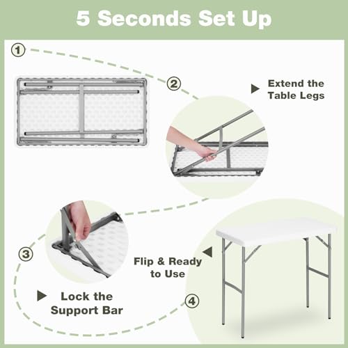 2.7ft Rectangular Folding Table, Portable HDPE Utility Table for Outdoor