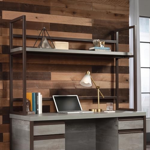 Modern Desktop Hutch with Open Storage, Mystic Oak Finish
