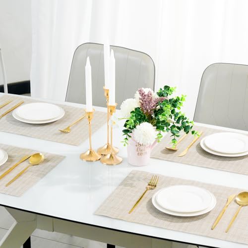 Beige White Set of 6 Non-Slip PVC Weave Placemats for Dining Table - Heat Resistant & Easy to Clean