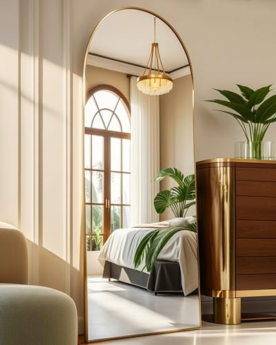 58" x 18" Arched Full Length Mirror, Gold Floor Mirror with Stand