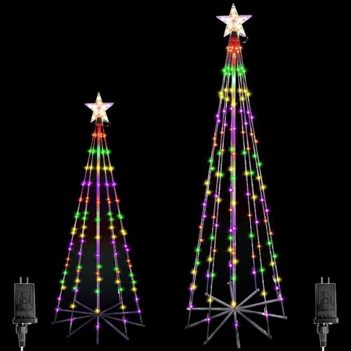 HyDsen 6FT+4FT Multicolor LED Lightshow Cone Wire Christmas Tree with Star Topper