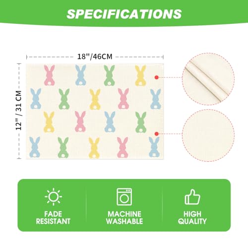 Artoid Mode Colorful Bunny Easter Placemats Set of 4, 12x18 Inch Pink Seasonal Table Decor