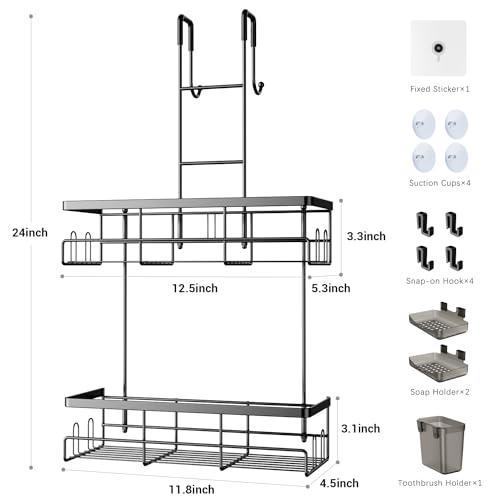 Over the Door Shower Caddy Hanging Rustproof Organizer with Hooks