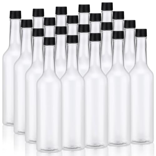 Tioncy 20 Pcs 15 oz Plastic Long Neck Coquito Bottles with Screw Caps - Clear