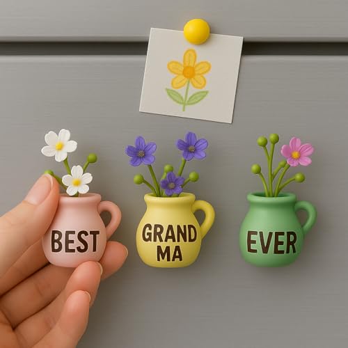 Mini Fridge Magnets with Artificial Vases - Christmas Gift for Grandma
