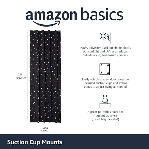Portable Blackout Curtain Shade with Suction Cups - 50" x 78", Moon & Stars