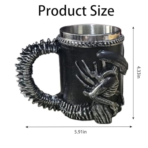 Black Alien Xenomorph Mug with Spoon, 14 oz Sci-Fi Coffee Cup Gift for Fans