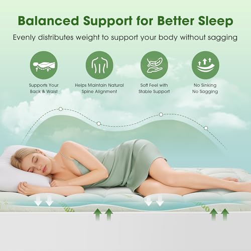 GRUSIGN Cooling Bamboo Mattress Pad - Full Size Pillow Top Topper, Green