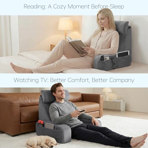 ENITYA 19-Inch Reading Pillow with Arm Rests & Pockets for Sitting Up