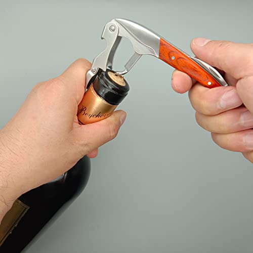 Gajing Waiter Corkscrew - Professional Wine Opener with Rosewood Handle, Double-Hinged, Multi-Function Bar Tool