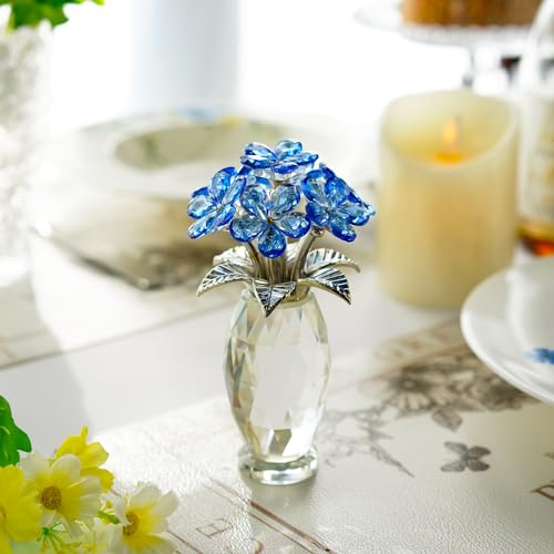 Blue Crystal Forget-Me-Not Flower Figurine Handcrafted Glass Ornament
