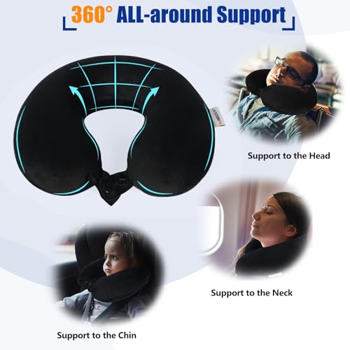 SAIREIDER Memory Foam Travel Pillow - 360 Neck Support Airplane Pillow (Black)