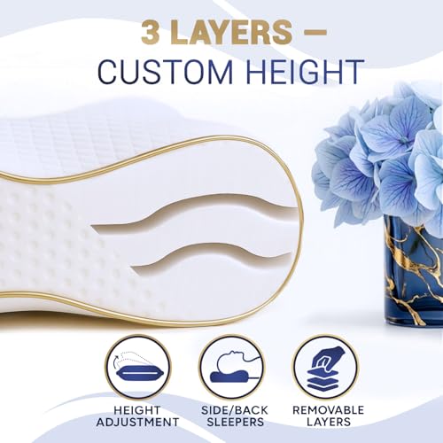 Memory Foam Cervical Pillow for Neck Support - Medium-Firm Queen Contour