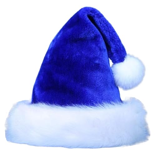 Blue Plush Velvet Santa Hat for Adults & Kids - Christmas & Holiday Party Supplies