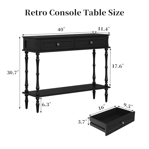 Console Table with 2 Drawers and Storage Shelf, Black Entryway Table