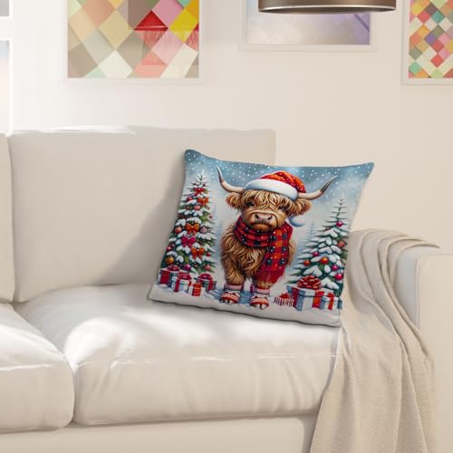 Nvotell Christmas Cow 18x18 Pillow Cover – Pack of 1, Flannel Farmhouse Western Decor