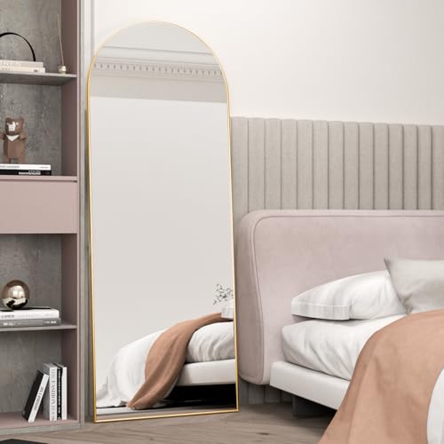 56"x16" Arched Full Length Floor Mirror with Stand, Gold Aluminum Frame