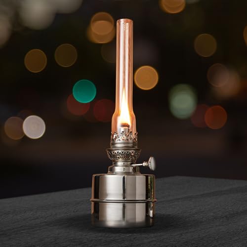 Extra-Bright Antique Nickel Hurricane Oil Lamp with Glass Chimney