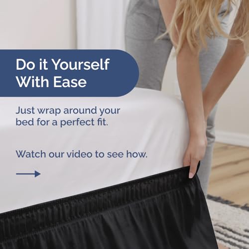 Twin Size Wrap Around Bed Skirt and 2 Pillowcase Set - 12 Inch Drop Black