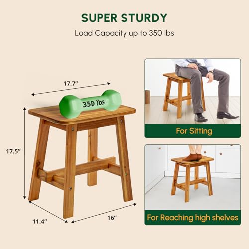 18-Inch Rectangular Acacia Wood Stool - Small Bathroom & Entryway Bench