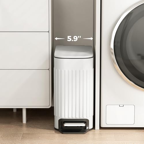 Slim Stainless Steel Bathroom Trash Can with Soft-Close Lid & Pedal, 1.6 Gal