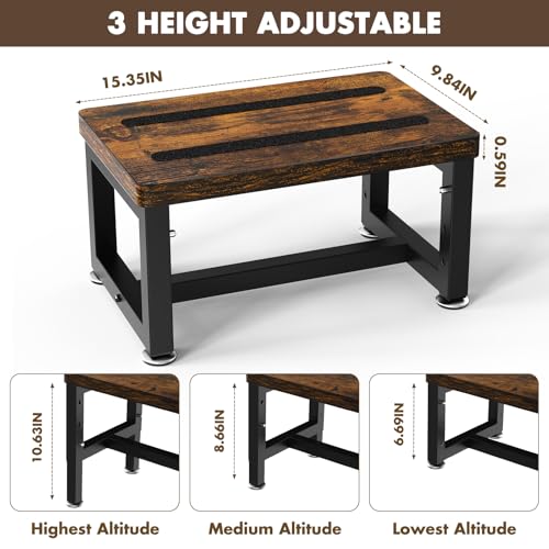Height-Adjustable Wooden Step Stool - Non-Slip Heavy Duty Foot Stool