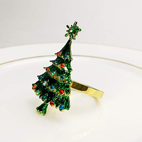 Christmas Tree Napkin Rings - 6 Pcs Green Tree Napkin Holder for Holiday & Party Decor