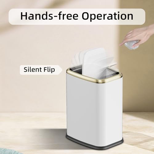 8L Small Bathroom Trash Can with Swing-Top Lid, White Stainless Steel