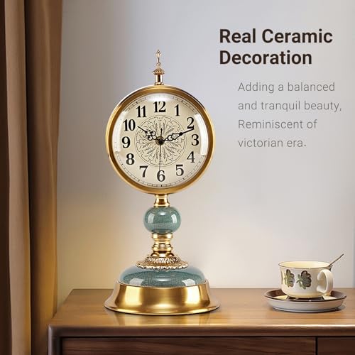 6-Inch Victorian Vintage Mantel Clock, Silent Ceramic and Metal Desk Clock