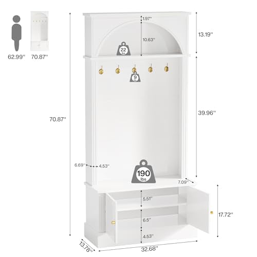 4-in-1 Entryway Hall Tree with Shoe Storage Bench and Coat Rack, 71-Inch