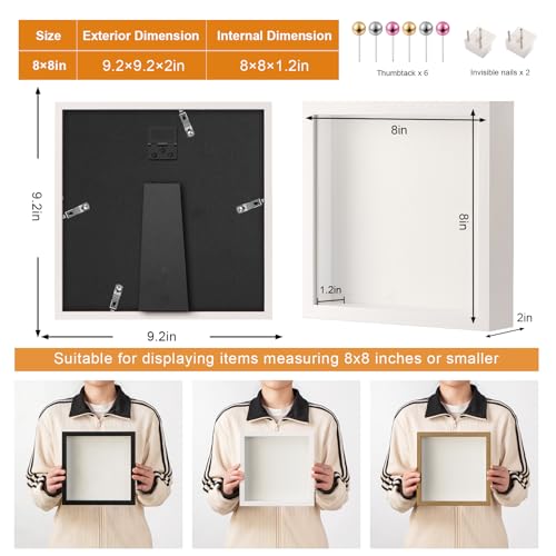 8x8 Shadow Box Frame with Glass Display Case for Keepsakes and Photos