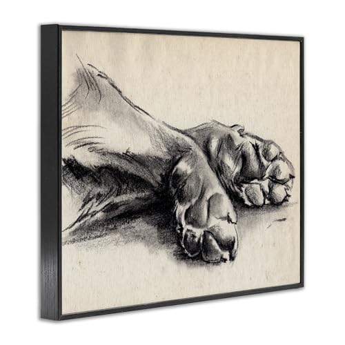 Stupell Industries Dog Paw Charcoal Design Minimal Tan Black Framed Giclee Art Design by Jennifer Paxton Parker