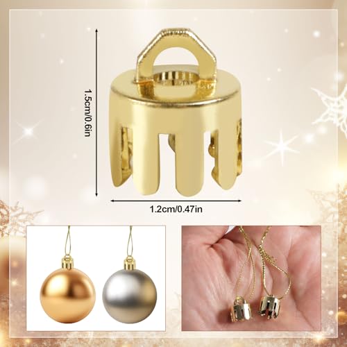 Gold 100 Pcs Christmas Ornament Caps, 0.6x0.47in Plastic Hanger Caps
