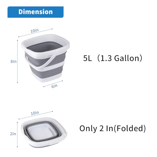 Collapsible Bucket 5L (1.3 Gallon) - Foldable Square Portable Pail