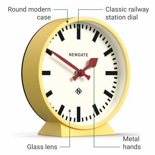 Modern Round Railway Desk Clock - Silent Quartz Yellow Table Clock