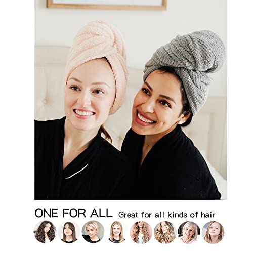 ROLSHOL 2-Pack Large Microfiber Hair Towel Wraps for Women - Grey & Pink, Fast Drying, 27 x 39 Inches